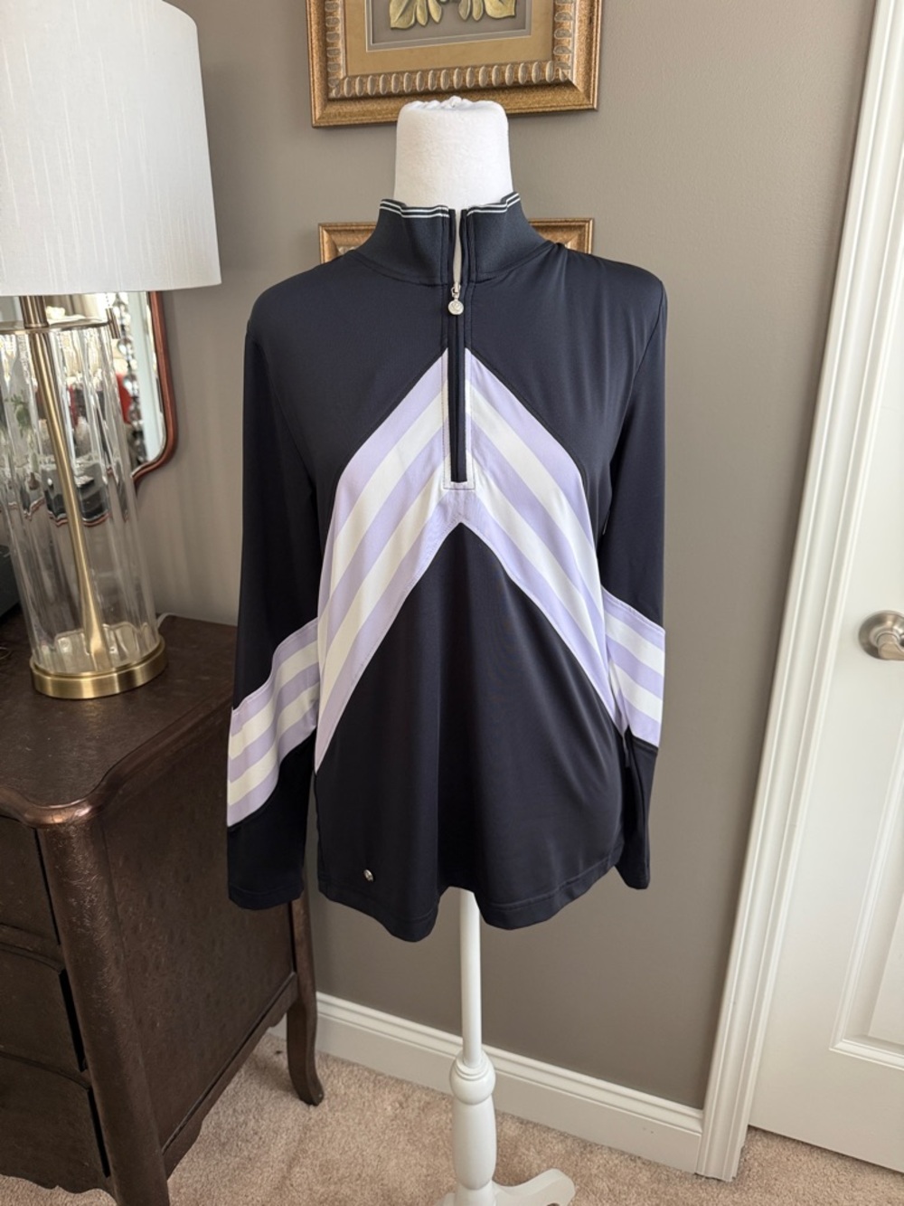 Daily Sports Black Pullover with Lavender Chevron Stripes
